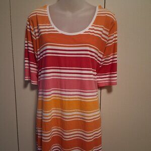 Lane Bryant short sleeve striped knit top red lightweight supima cotton 26/28